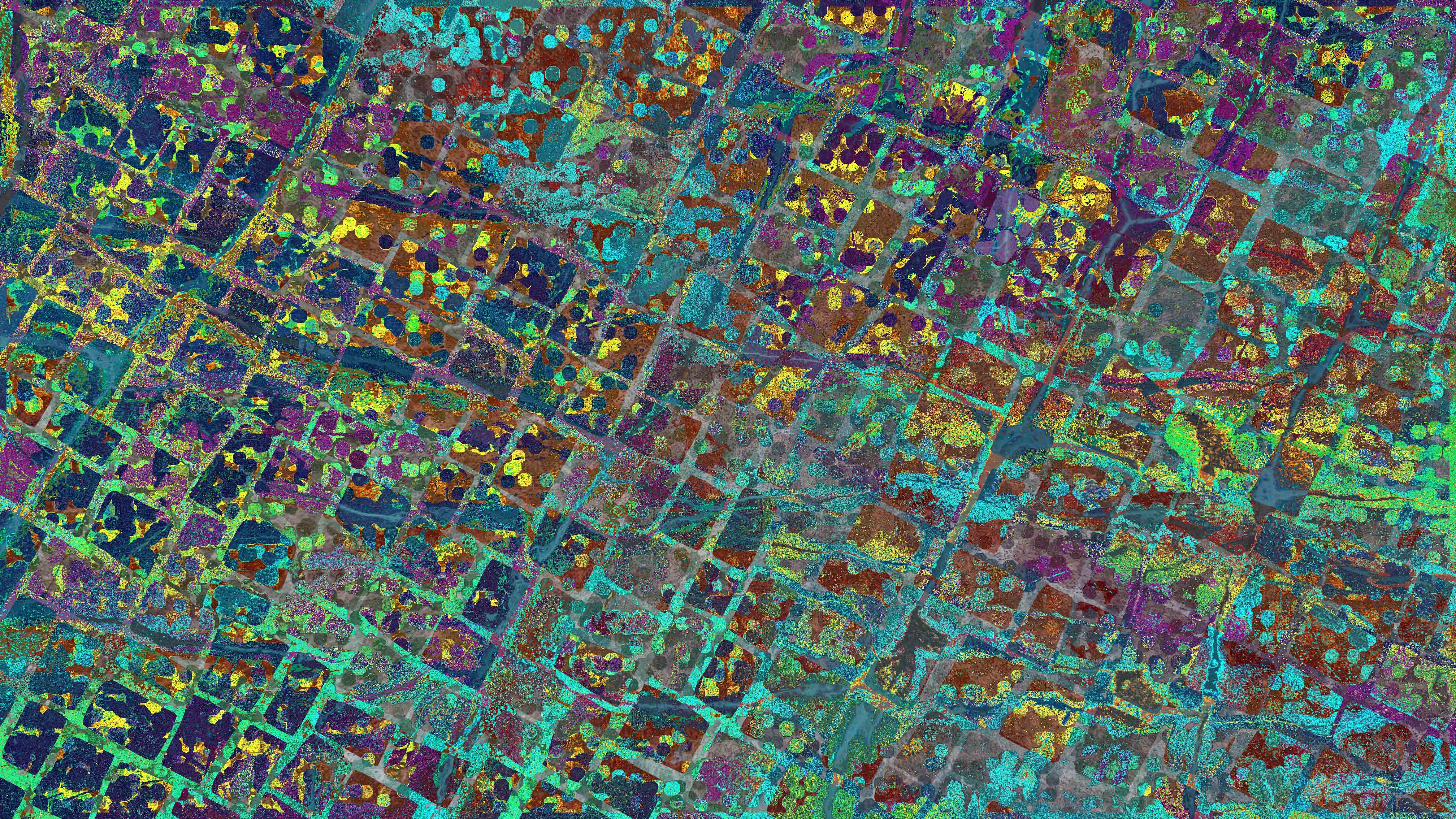 An abstract expressionist artwork made primarily from a photo of rectangular floor tiles