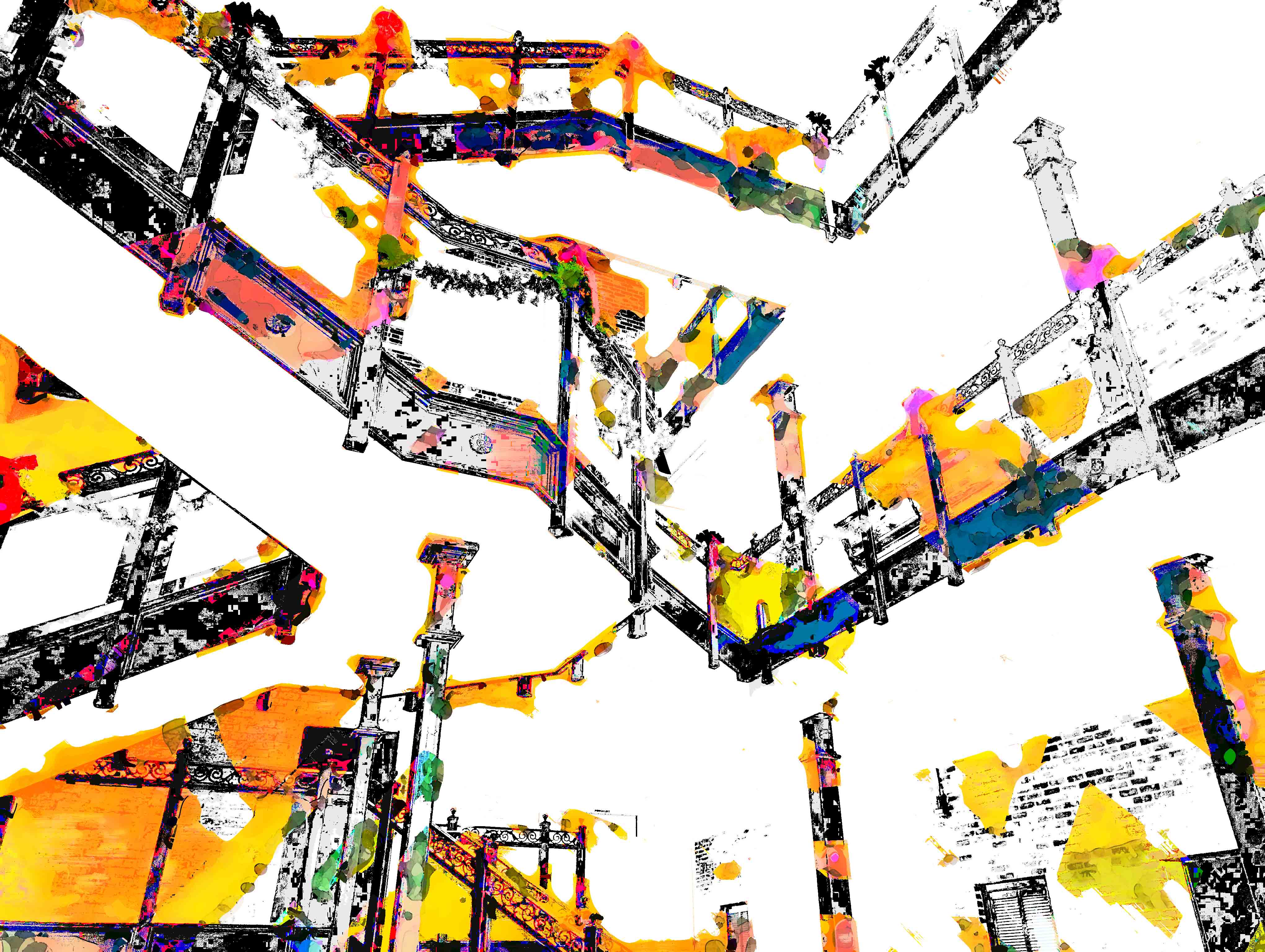 One photograph of "The Square," formerly known as Victorian Square, in downtown Lexington, KY, delicately manipulated over roughly 50 iterations to add color and contrast to a beautifully stark and angular space