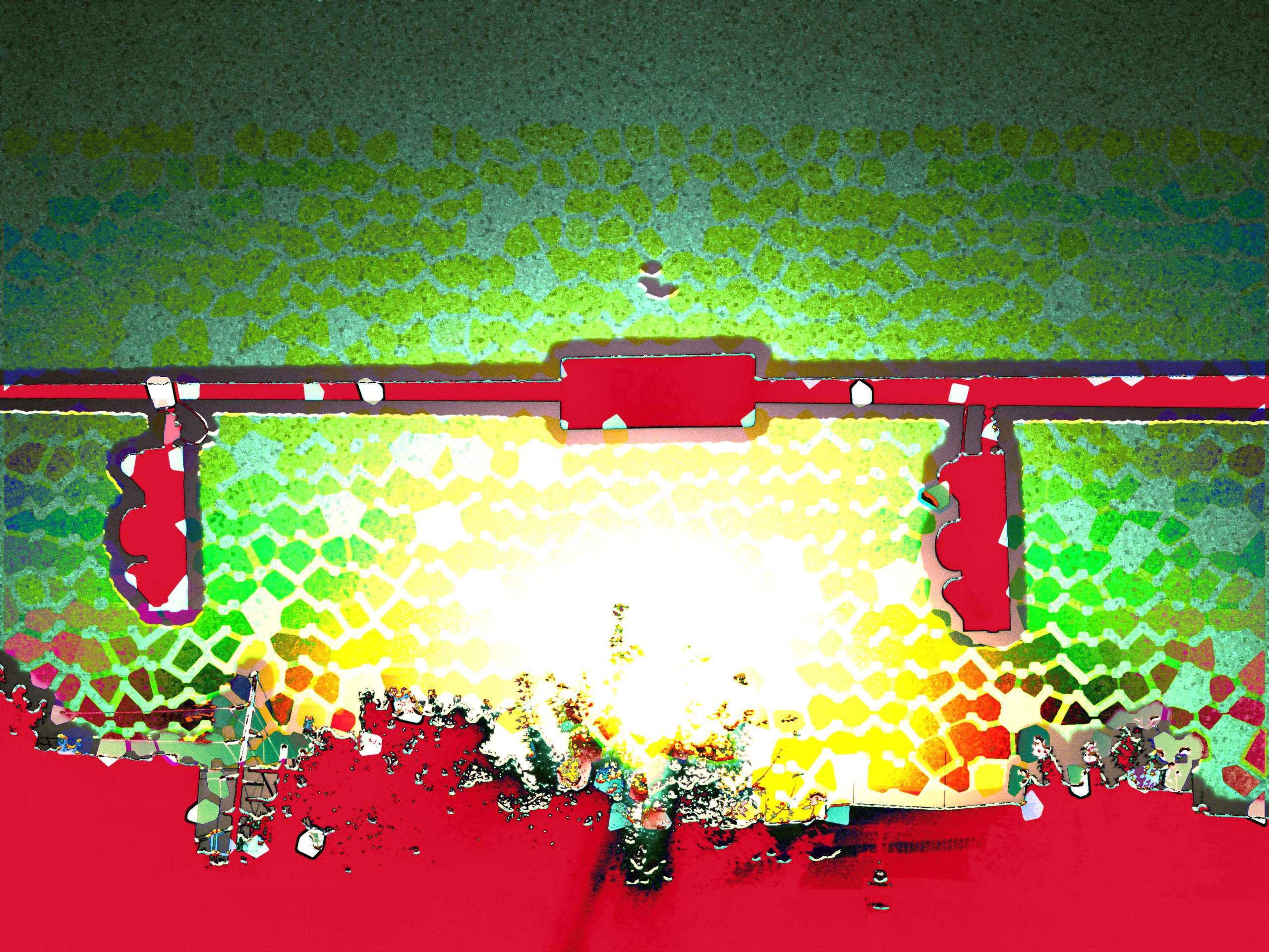 A stylized photograph of a stoplight over the sunrise