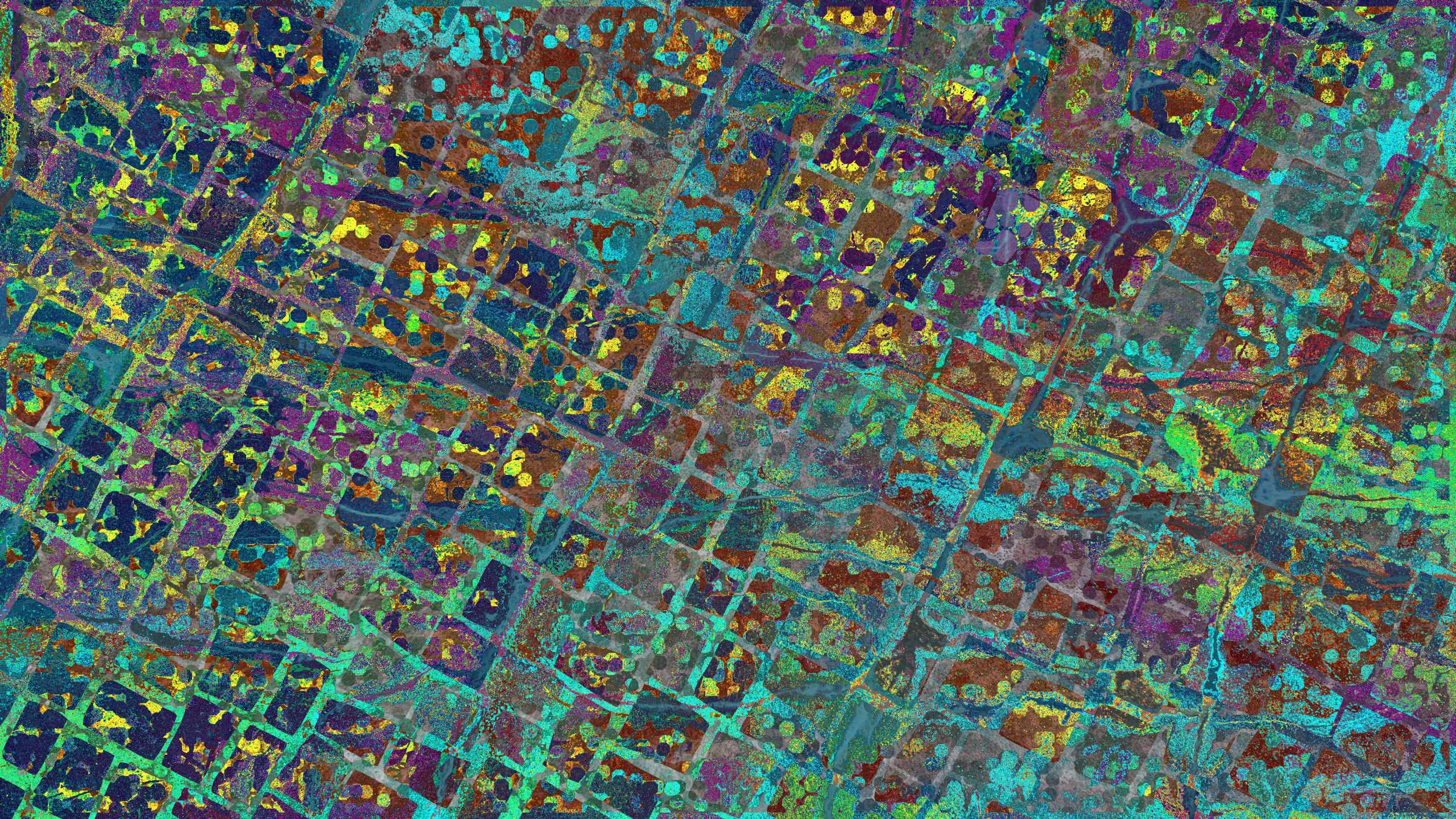 An abstract expressionist artwork made primarily from a photo of rectangular floor tiles
