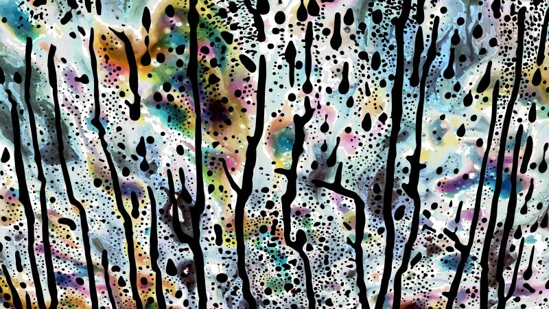 An abstract photographic expressionist piece depicting black streaks with colorful outlines on a white background (it's better than it sounds, i swear)