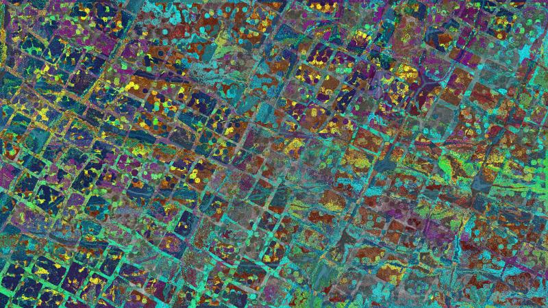 An abstract expressionist artwork made primarily from a photo of rectangular floor tiles